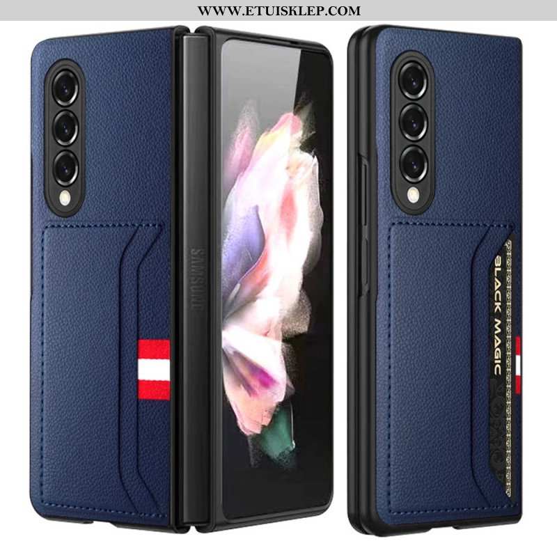 Etui do Samsung Galaxy Z Fold 3 5G Podwójne Etui Na Karty Ze Skóry Litchi